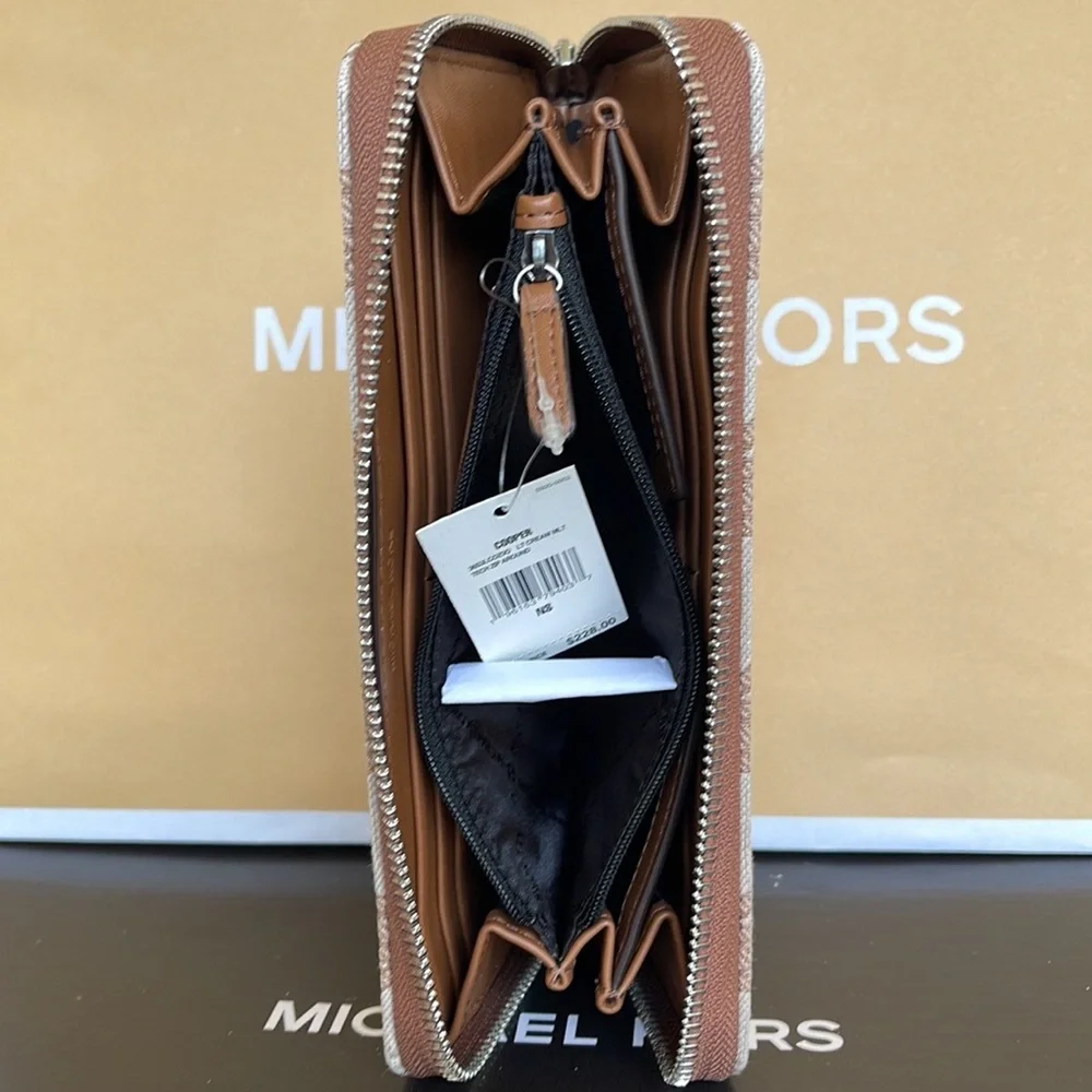 Michael Kors Men’s Women’s Cooper Tech Zip Around Continental Wallet Cream Multi